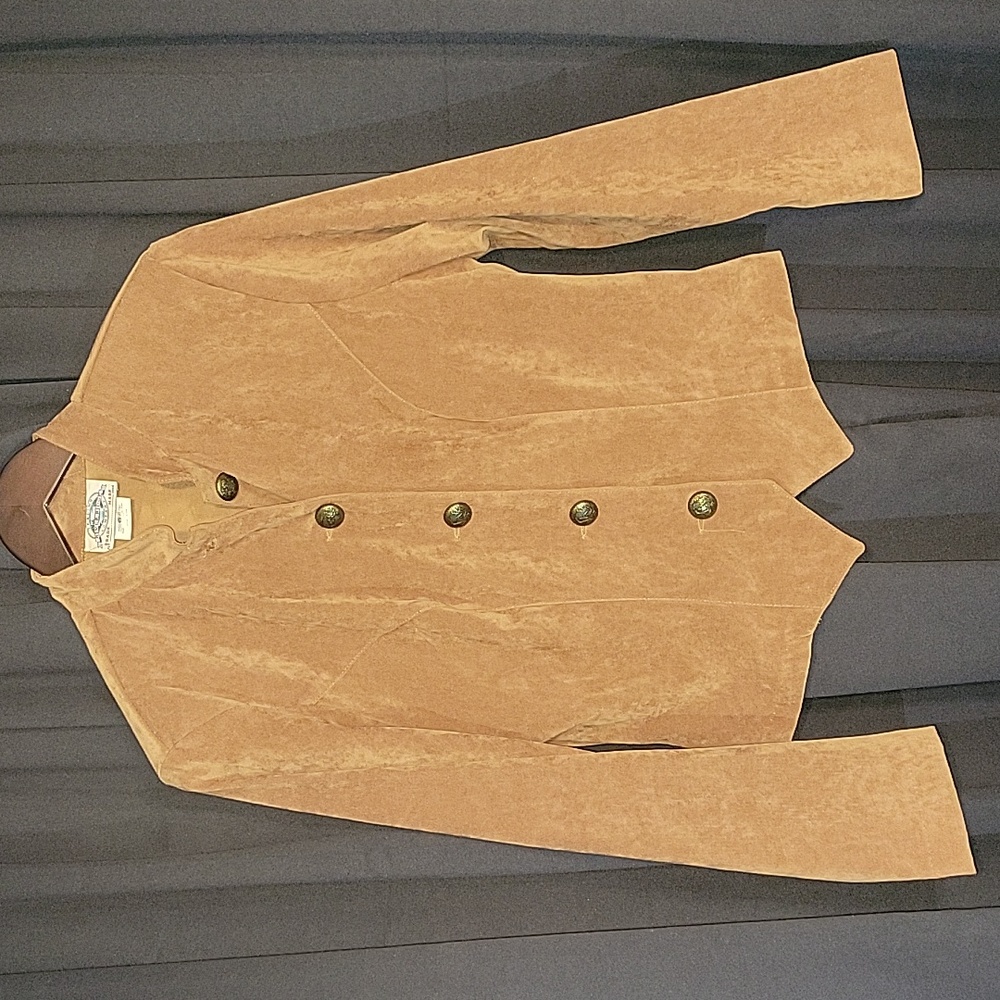 River Ridge Sz 6 Blazer Jacket Tan Faux Suede Look Lightweight Shoulder pads